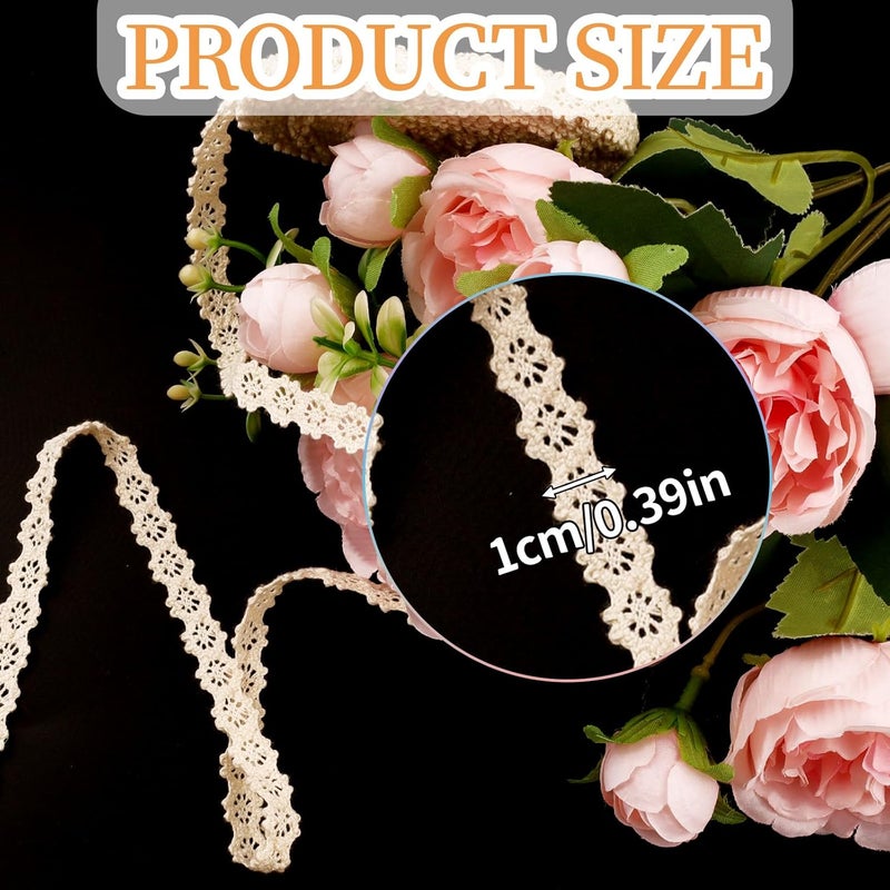 LUSTRIB 10 Yards Vintage Lace Ribbon, 0.39“ Beige Crochet Lace Trim for Sewing, Cotton Ribbon Trim for Crafts, Gift Package Wrapping, Bridal Wedding Decoration, Scrapbooking Supplies - Image 2